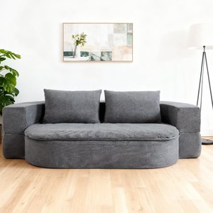 <b>Modern</b> Folding <b>Sofa</b> <b>Bed</b> Convertible Futon Sleeper <b>Bed</b> 2-in-1 Foldable Floor Mattress 2 Pillows Breathable Living Room - Product Image 2