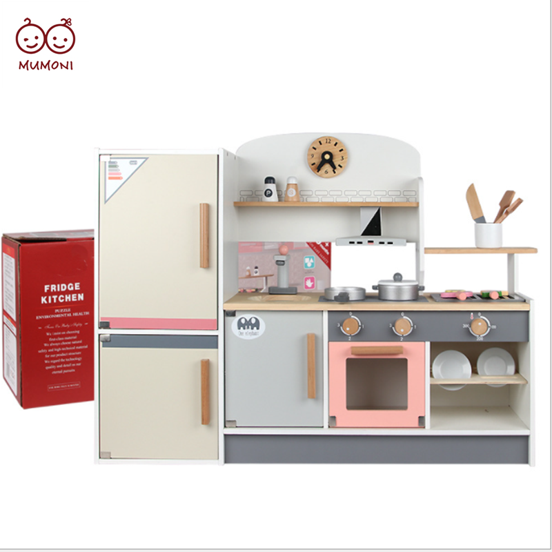 Популярная игра для обучения навыкам, ролевая игра, кухонный холодильник, комбинированный набор, деревянная кухонная игрушка
