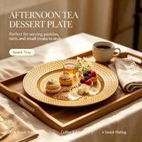 Assiette de présentation en PP dorée sur mesure, entièrement perlée et embossée, pour la décoration de table de mariage ou de fêtes