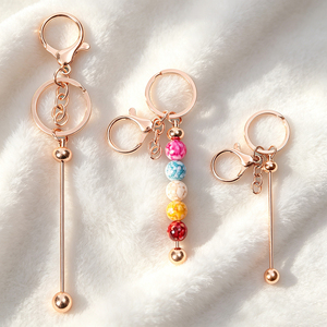 Rose Gold Metal Beaded Keychain Colorful Stone Bead Design Spring Hook Keyring Fashion Daily Bag <b>Key</b> Accessory For Women - Product Image 1