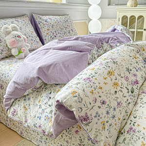 Ensemble de literie quatre pièces en coton floral de style campagnard français, taies d'oreiller, housses de couette - Product Image 4