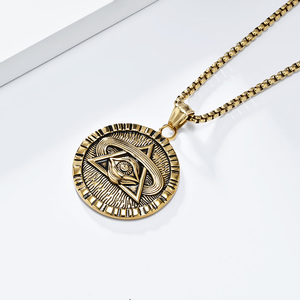 Collier pour homme en acier inoxydable avec pendentif rond géométrique égyptien rétro, triangle, œil d'Horus - Product Image 5