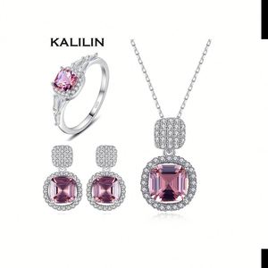 Juego de Joyas de Circonio con Baño de Rodio de 6 mm para Mujer, Collar/Aretes/Anillo, Joyería Clásica para Regalo 2023 - Product Image 1