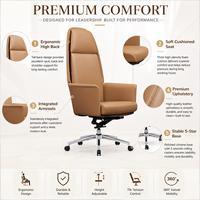 Chaise de bureau de direction en cuir de luxe, dossier haut, pivotante, avec hauteur réglable et base à roulettes