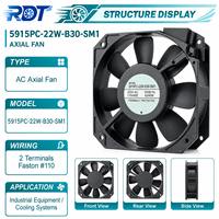 Ventilateur axial industriel 5915PC-22W-B30-SM1 220V AC à roulement à billes pour équipement électrique, unité de ventilation et de refroidissement, dissipation de chaleur