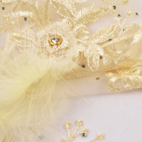 Écharpe élégante en broderie florale ivoire avec strass et plumes, châle de mariée de luxe, hijab musulman, pour mariage et fête