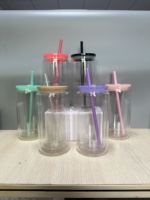 Mossion 16oz 20oz Globe à neige transparent à double paroi en verre pour sublimation pré-percé pour canette de bière avec couvercle en bambou et paille en plastique