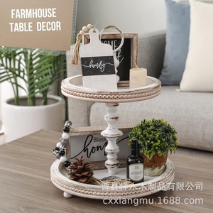 Bandeja de madera de doble capa, redonda, blanca envejecida, estilo moderno rústico, para decoración y almacenamiento en la isla de la cocina. - Product Image 2