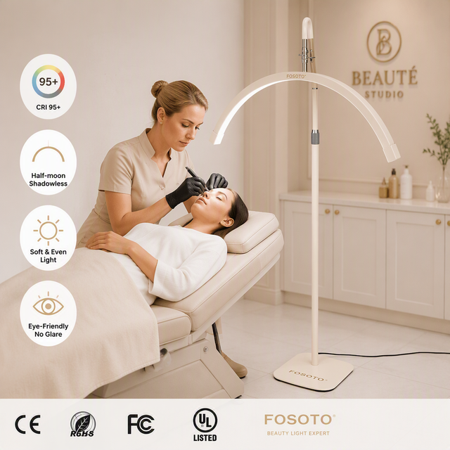 FOSOTO Professional Beauty Salon Lash 45W Golden Half Arc Moon Eyelash Extension Moon Lamp Ring Light Stand for Eye Face Tattoo