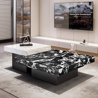 Meubles de salon Table basse carrée au design italien Table basse légère en marbre de luxe Table basse à base en acier inoxydable
