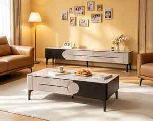 Modern Two Tone Black White <b>TV</b> <b>Stand</b>, Round Decor Pull Handle Multi Drawer Sintered Stone Long <b>TV</b> Cabinet For Living Room Home - Product Image 6