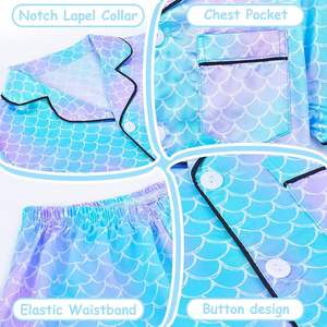 ชุดนอนเด็กผู้หญิงผ้าซาตินแขนสั้นติดกระดุม ชุดนอนผ้าไหมสำหรับเด็กวัยหัดเดิน 3T-10Y - Product Image 2