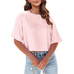 Camisetas Cortas de Cuello Redondo para Mujer, Talla Grande, Lisas, Teñidas, 240 Gramos, Top de Verano para Uso Diario - Product Image 3