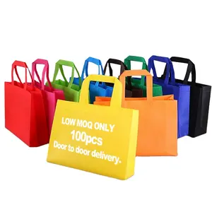 100pcs Bas quantité minimale de commande Pas Cher Logo Personnalisé Pp Laminé Réutilisable Non Tissé Sac de Transport Boutique Sac Non Tissé Pour Magasin