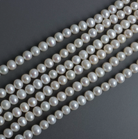 Perles d'eau douce naturelles 7-8 mm, perles blanches à haute brillance, presque rondes, collier fait main DIY, vente en gros