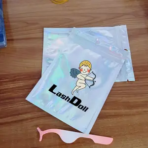 Heat Sealed Reclosable Packaging wholesale Clear Front Holographic Back Plastic pouches private label