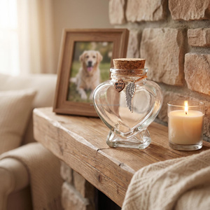 Dog Memorial Keepsake Glass Heart <strong>Urn</strong> with Cork Lid &amp; Wing Pendant - Product Image 4