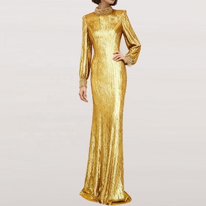 OUDINA Fabrik Fertig Konfektioniertes Stilvolles Elegantes Kleid mit Strasssteinen und Goldpailletten 3XL Übergröße Party Damen Lange Abendkleider - Product Image 1