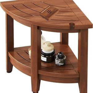 Tabouret de bain d'angle en teck Ruoyi 40x40x45,5 cm, banc de douche en bois massif avec rangement, équipement de sécurité moderne pour la salle de bain - Product Image 5