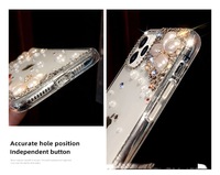 Coque de téléphone transparente de luxe 3D DIY avec fleurs en diamant pour iPhone 17 16 15 14 13 12 11 Pro Max, étui de protection scintillant