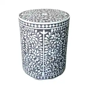European Style White & Black MOP Resin Inlay Wooden Side Table for Home and Office Decoration use Side Table for Sale