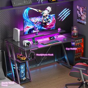 Escritorio para Juegos SENYU con Tomacorriente y Luces LED, Escritorio de Computadora Esquinero con Estantes de Almacenamiento, Escritorio para Oficina en Casa con Soporte para Monitor - Product Image 3