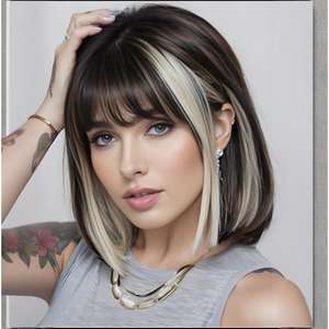 วิกผมสั้นตรงแบบมีหน้าม้า ตัดทรงบ๊อบ ทำจากเส้นใยทนความร้อนสูง สำหรับผู้หญิง แฟชั่นความงามสไตล์สาวงาม - Product Image 5