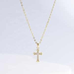 Collar con colgante de cruz de plata de ley 925, chapado en oro, con circonita, estilo hip hop, sencillo, para mujer, precio de fábrica. - Product Image 2