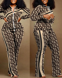 Ensemble deux pièces décontracté pour femme King Mcgreen Star : Haut imprimé à col montant zippé et pantalon droit long à manches longues – Collection Automne - Product Image 5
