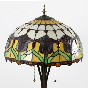 LongHuiJing 16-Inch Handmade Tiffany Style Traditional LED E27/E26 Flower Stained Glass Multicolored Adjustable Floor Lamp - Product Image 4