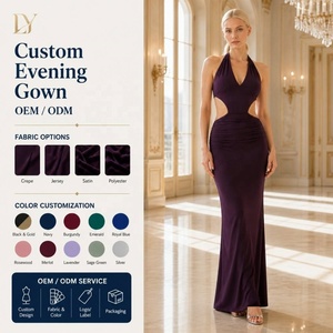 Robes de soirée en gros OEM ODM à col halter et <span class=keywords><strong>d</strong></span>écoupes à la taille - Product Image 1