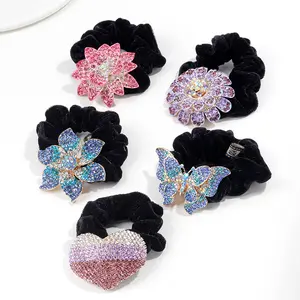 Fashion Heart Charm Korean Style Elastic Hair Ring 2023 New Design Crystal Hair Ties High Quality Elastic Hair Band For Women