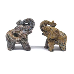 Vente en gros de jaspe océanique en cristal de 2 pouces éléphant sculpté animal en pierre naturelle pour la décoration de la maison