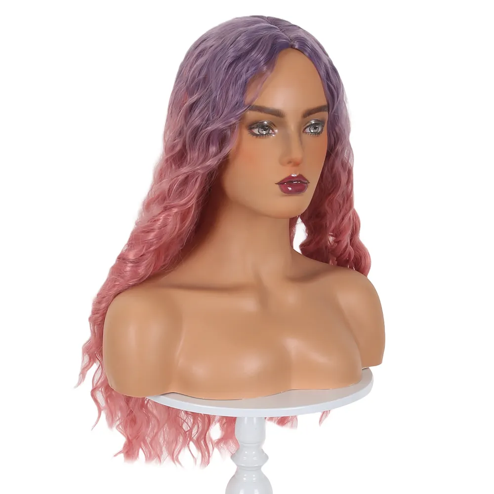 Canlılık kıvırcık saç, kırmızı kadın dantel up ön peruk, uzun dalga sentetik peruk, ısıya dayanıklı fiber peruk