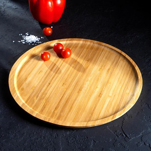 Wooden <b>Tray</b> Round Solid Wood Serving Plate For Tea Coffee <b>Snacks</b> Home Use - Product Image 2