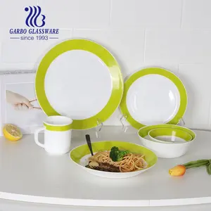 20pcs 33pcs green decal printing tempered microwave safe soup plate salad bowl coffee mug opal glass dinner set