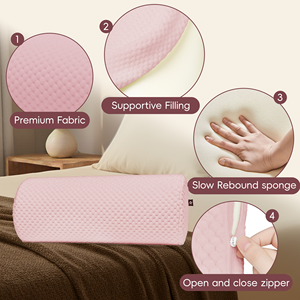 Oreiller ergonomique en mousse à mémoire de forme, demi-cylindre, rose, matelassé, pour le soutien du dos et les massages - Product Image 5