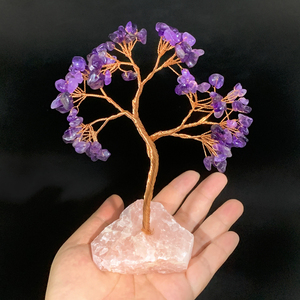 Handmade Crystal Money <b>Tree</b> Raw Rose Quartz Base Natural Amethyst Tumbled Stone <b>Gem</b> <b>Tree</b> for Fengshui - Product Image 5