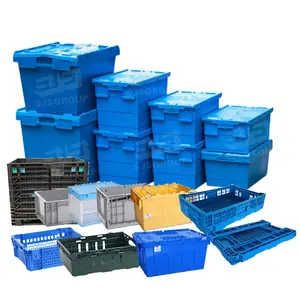 批发大板条箱价格塑料储物可堆叠板条箱带盖带盖手提袋容器塑料板条箱折叠盒