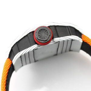 Montre mécanique automatique squelette en fibre de carbone blanche pour homme, montre de sport en toile orange de forme tonneau - Product Image 4