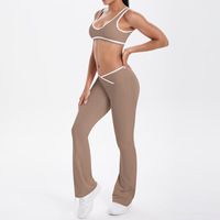 Set Yoga Anti Kusut Bahan Spandex/Nylon Model Kaki Lebar Silang Warna-warni Berbahan Brushed, Ketat, Bernapas, dan Tahan Lipatan