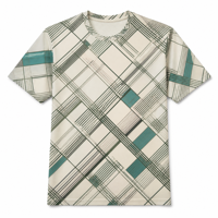 T-shirt 3D AOP pour homme 100% polyester vert ivoire à grille fine croisée, séchage rapide, respirant, col rond, OEM ODM
