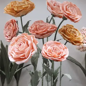J-276批发手工粉色绉纸巨型玫瑰花套装橱窗婚礼派对花卉套装商店展示