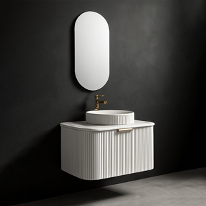 Đương Đại rãnh tường treo đơn vị Vanity với thanh lịch lưu vực tròn gương hình bầu dục và sơn cong tủ phía trước - Product Image 2