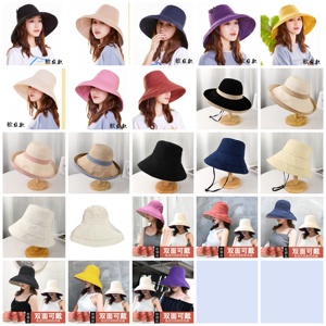 Women Double Sided Summer Fisherman Hat Spliced Big Brim for Spring Autumn Reversible Foldable <b>Sunscreen</b> Casual Bucket Hat - Product Image 3