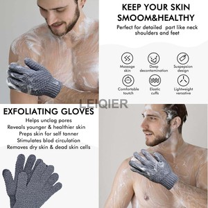 Guantes Exfoliantes de Nylon Negros de Cinco Dedos con Logotipo Personalizado, Exfoliante Corporal para Baño y Ducha, Eliminación de Piel Muerta - Product Image 6
