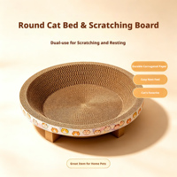 Lit rond pour chat mignon, griffoir imprimé dessin animé, en carton ondulé épais, bol griffoir pour chats d'intérieur