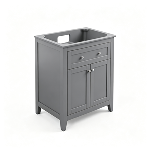 Mueble de Baño Moderno de Madera de Nogal Oscuro, 30 Pulgadas, con Lavabo de Cerámica, Cajones y Puertas Pintadas en Gris, Diseño Rectangular - Product Image 1