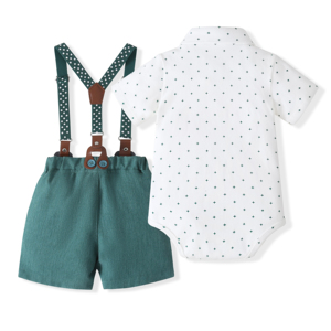 Catpapa - Conjunto de 3 Piezas <span class=keywords><strong>para</strong></span> Bebé <span class=keywords><strong>Niño</strong></span>, Estilo Caballero, Mono Estampado, Pantalones Cortos Azul Claro, Tirantes, Traje Formal - Product Image 5