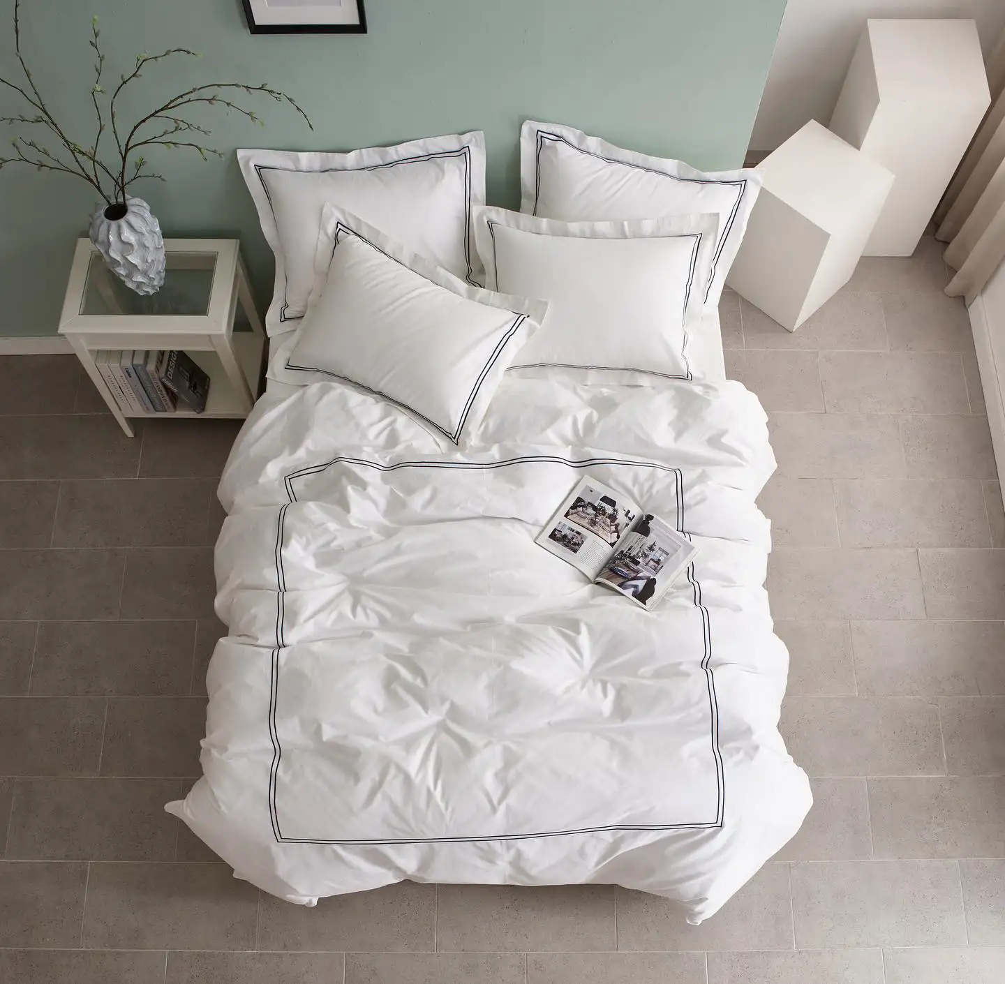 Yalan – drap de lit blanc brodé 5 étoiles, housse de couette plate d'hôtel, linge de lit, ensemble de literie, vente en gros